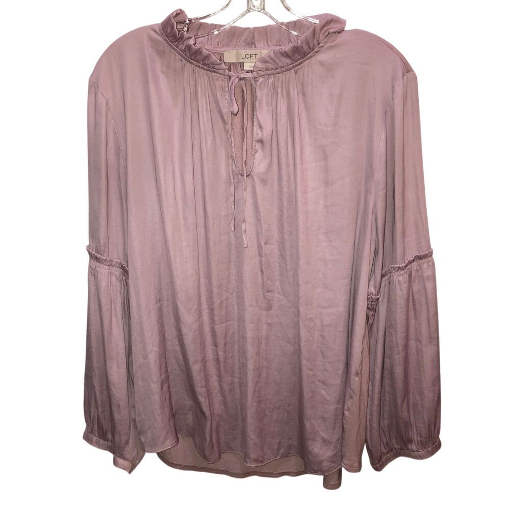 Loft Womens Large Pink Long Sleeve Peasant Blouse Top Pullover Shirt Keyhole